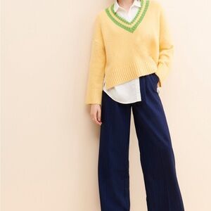 Lisa Says Gah Yellow Sweater with Green Trim